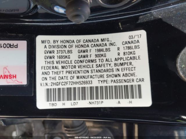 2HGFC2F72HH526933 Honda CIVIC EX
