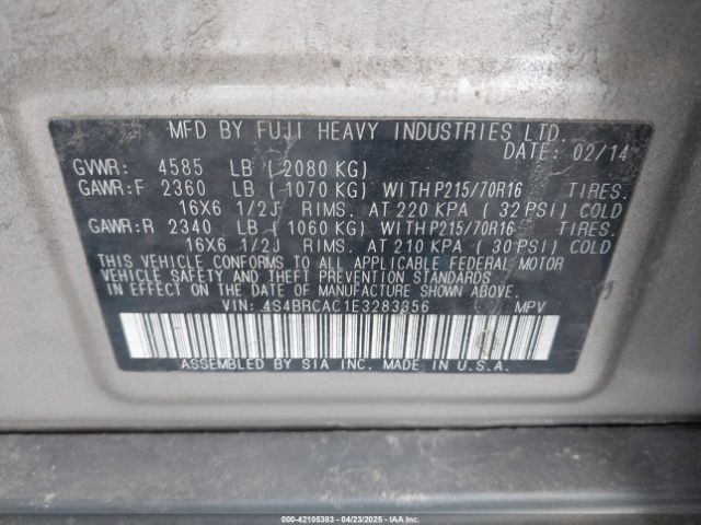 4S4BRCAC1E3283356 Subaru Outback 2.5i