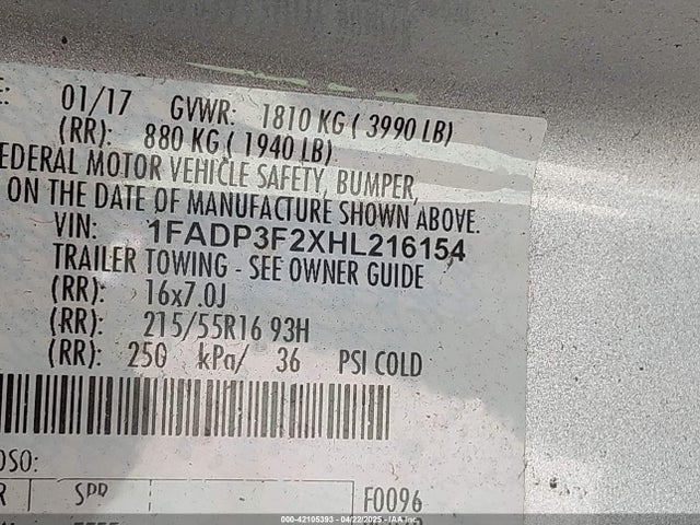1FADP3F2XHL216154 Ford FOCUS SE