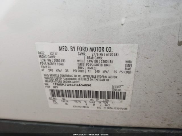 2018 FORD EXPLORER 1FM5K7D82JGA54896 Photo 8
