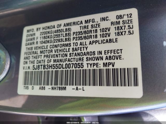 2013 ACURA RDX 5J8TB3H55DL007055 Photo 8