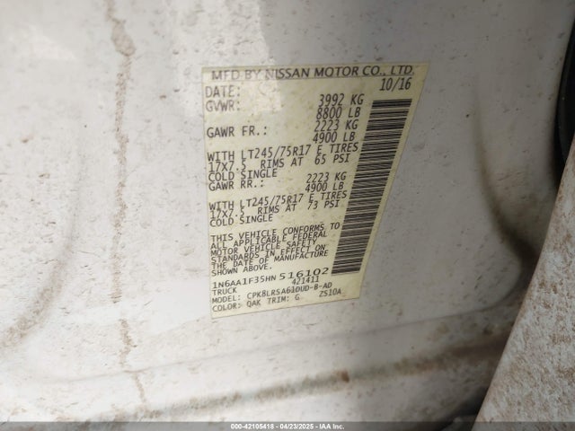 1N6AA1F35HN516102 Nissan Titan Xd S Gas