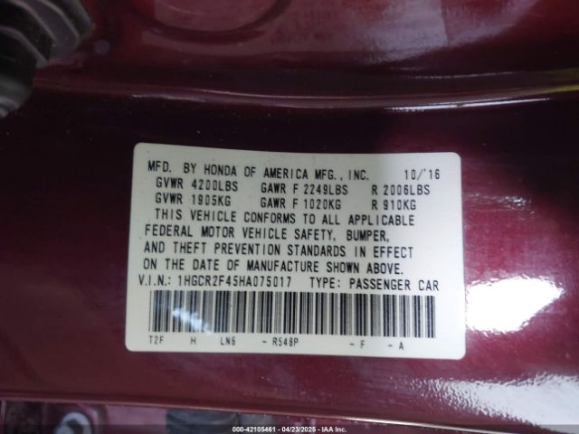 1HGCR2F45HA075017 Honda ACCORD LX