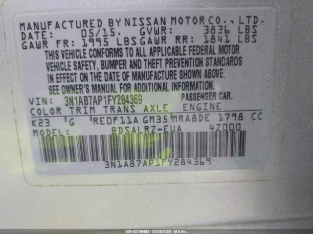 3N1AB7AP1FY284369 Nissan SENTRA SR