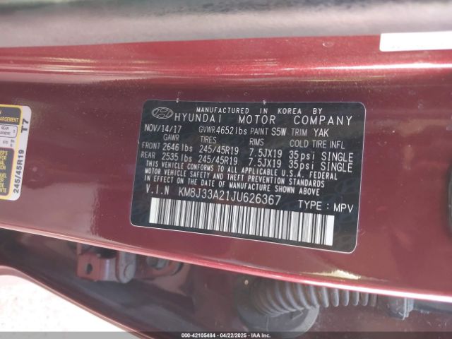 KM8J33A21JU626367 Hyundai Tucson Value
