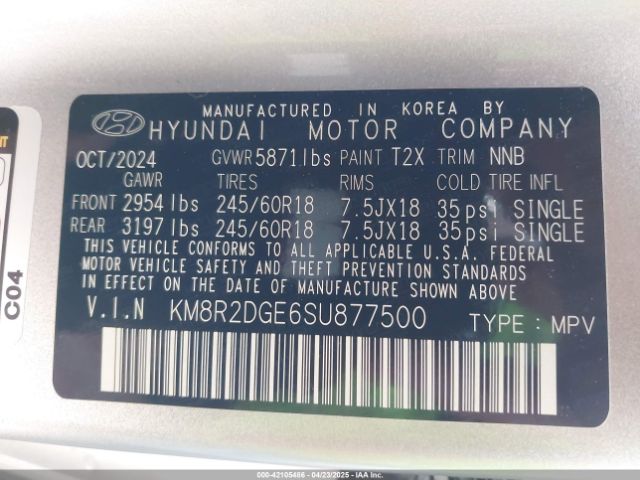 KM8R2DGE6SU877500 Hyundai Palisade Sel
