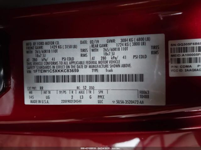 1FTEW1C5XKKC83659 Ford 5.0l 4v