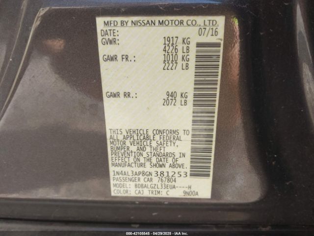 1N4AL3AP8GN381253 Nissan Altima 2.5 S