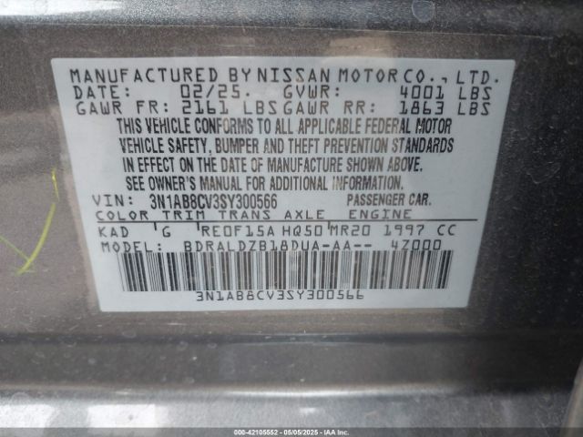 3N1AB8CV3SY300566 Nissan SENTRA SV