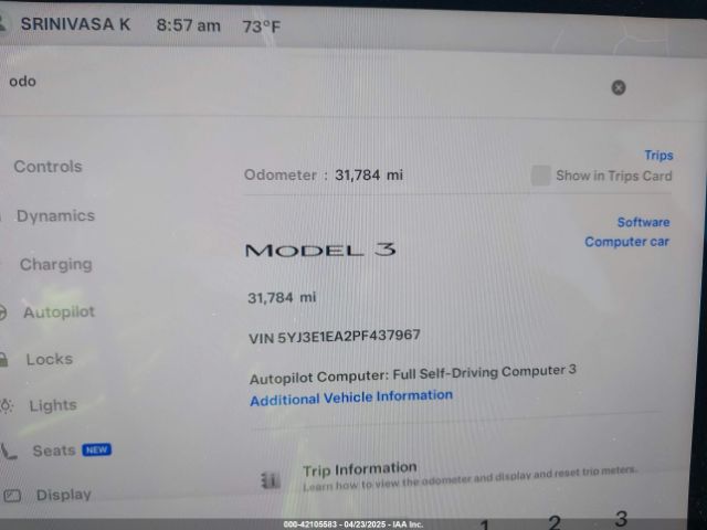 5YJ3E1EA2PF437967 Tesla Model 3 Rear-wheel Drive