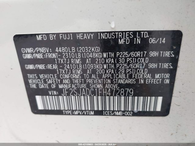 JF2SJADC1FH472879 Subaru Forester 2.5i Premium