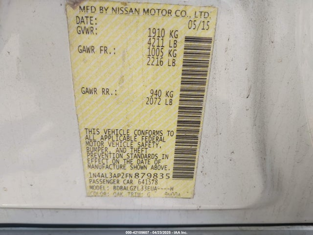 1N4AL3AP2FN879835 Nissan Altima 2.5 S