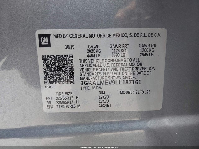 3GKALMEV9LL187161 GMC Terrain Fwd Sle