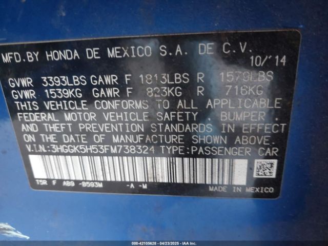 3HGGK5H53FM738324 Honda FIT LX