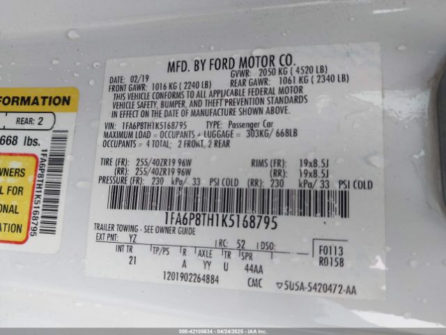 1FA6P8TH1K5168795 Ford Mustang Ecoboost