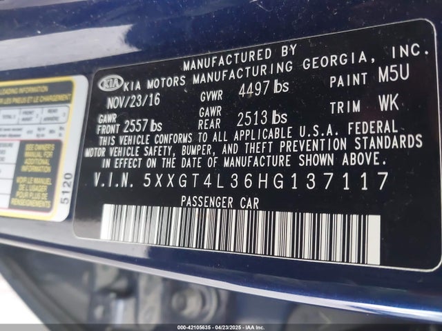 5XXGT4L36HG137117 KIA Optima Lx