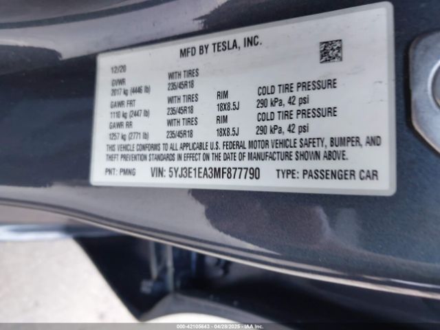 2021 TESLA MODEL 3 5YJ3E1EA3MF877790 Photo 8
