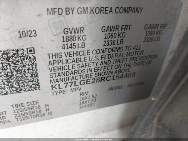 KL77LGE28RC154408 Chevrolet Trax Fwd 1rs