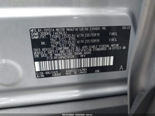 2T3C1RFV9PW258508 Toyota Rav4 Xle Premium