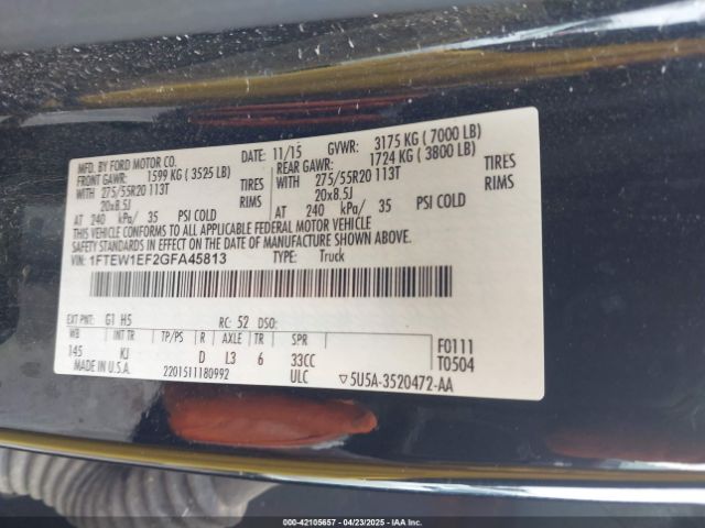 1FTEW1EF2GFA45813 Ford F-150 King Ranch