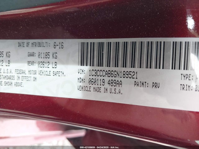 1C3CCCAB6GN189521 Chrysler 200 Limited Platinum