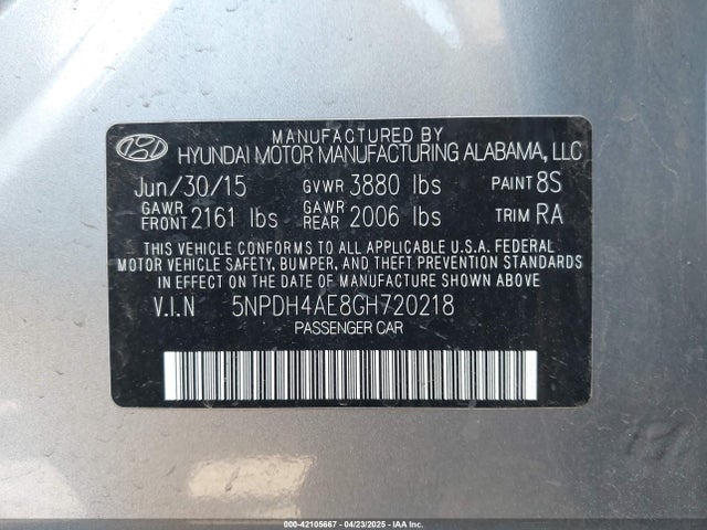 Hyundai dohc mpi nu 2016 5NPDH4AE8GH720218 Image 9