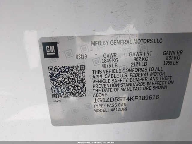 1G1ZD5ST4KF189616 Chevrolet MALIBU LT