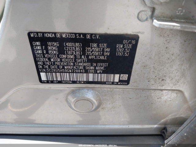 3CZRU5H59GM728846 Honda HR-V EX