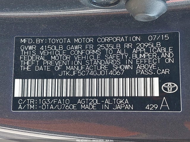 Scion 2ar-fe 2016 JTKJF5C74GJ014067 Image 9