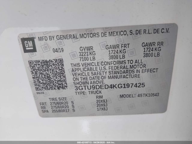 3GTU9DED4KG197425 GMC l84 - di, dfm, alum, gen 5, var 2