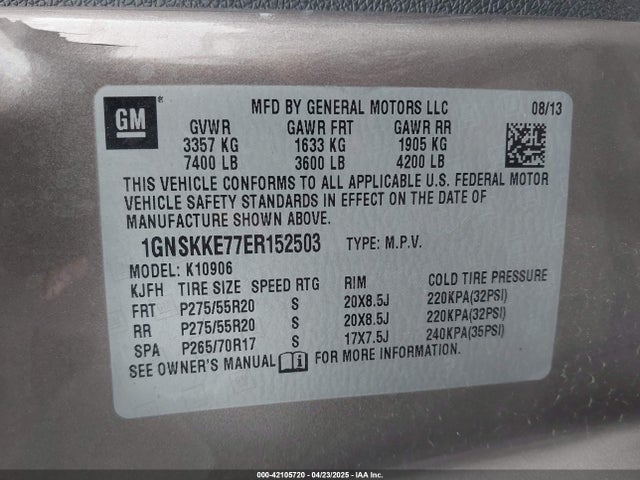 1GNSKKE77ER152503 Chevrolet lc9 - flex fuel (gas/alc), aluminium cylinder, deactivation