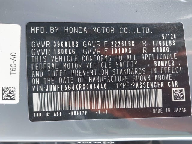 JHMFL5G4XRX004440 Honda k20c1