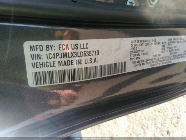 1C4PJMLX3LD635710 Jeep Cherokee Latitude Lux 4x4
