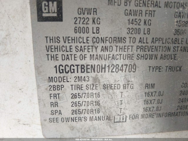 1GCGTBEN0H1284709 Chevrolet Colorado Wt