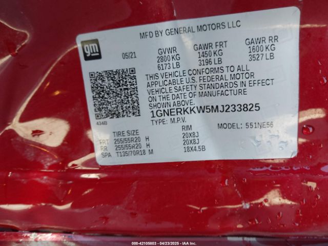 1GNERKKW5MJ233825 Chevrolet Traverse Fwd Premier
