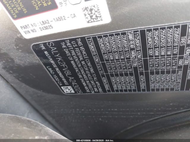 2020 LAND ROVER RANGE ROVER VELAR SALYK2FV8LA243025 Photo 8