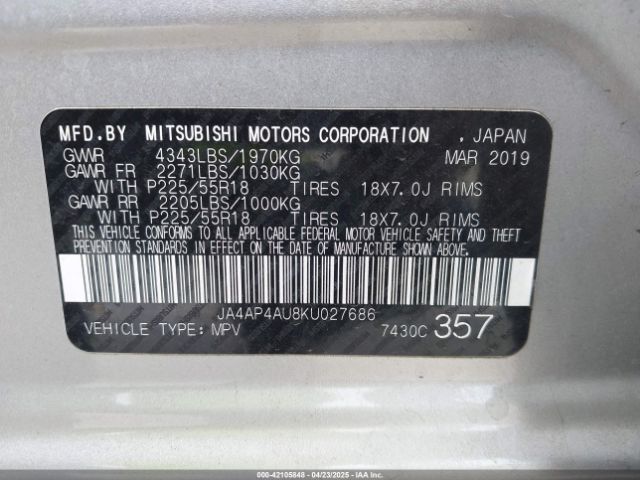 JA4AP4AU8KU027686 Mitsubishi Outlander Sport 2.0 Se