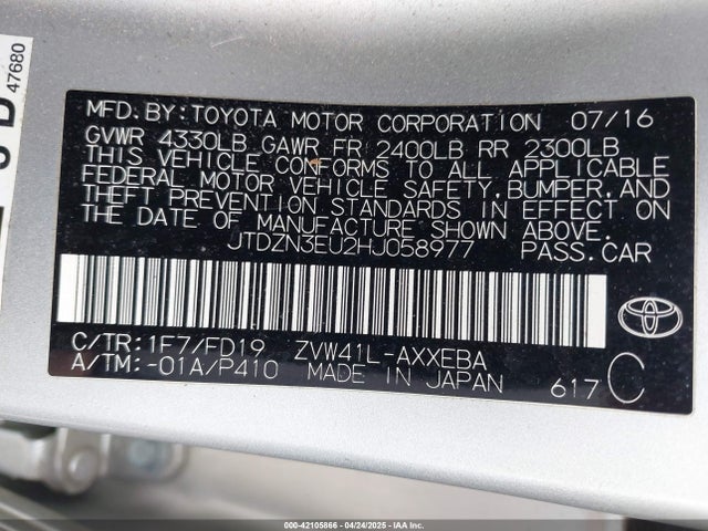 JTDZN3EU2HJ058977 Toyota Prius V Two