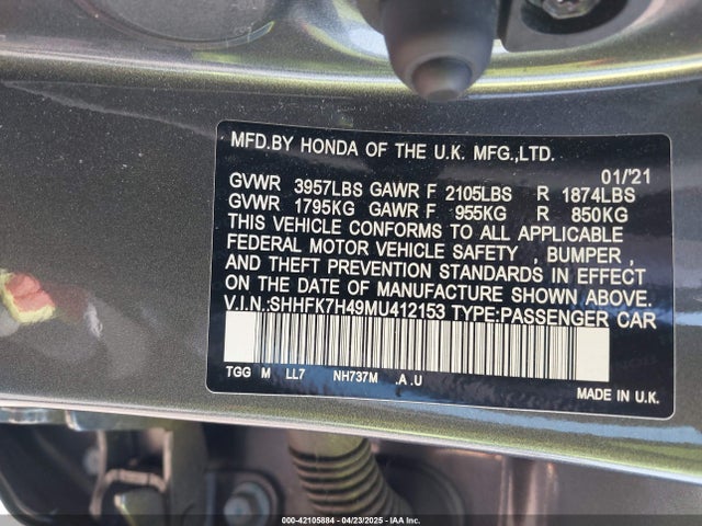 SHHFK7H49MU412153 Honda Civic Sport