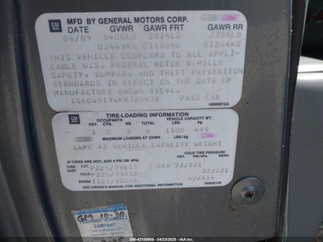 1989 CADILLAC BROUGHAM 1G6DW51Y4KR729878 Photo 8