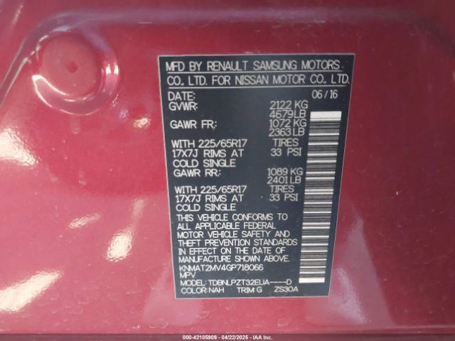 KNMAT2MV4GP718066 Nissan 2016