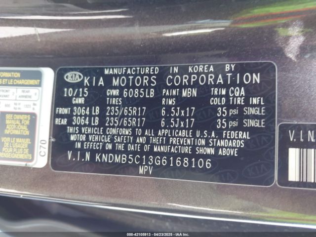 KNDMB5C13G6168106 KIA SEDONA LX