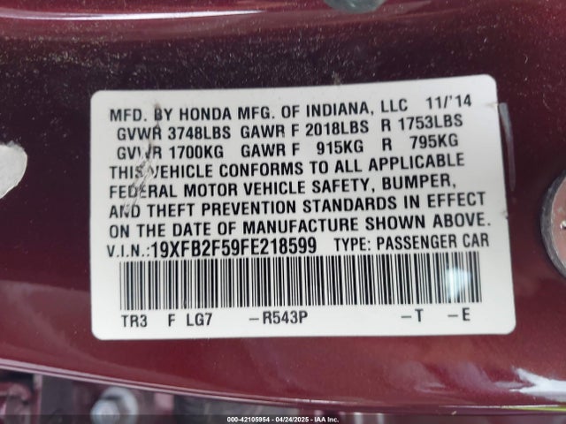 19XFB2F59FE218599 Honda Civic Lx