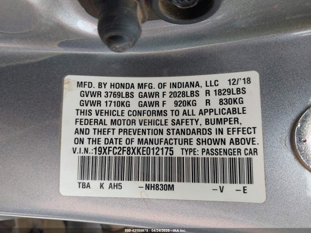 19XFC2F8XKE012175 Honda Civic Sport