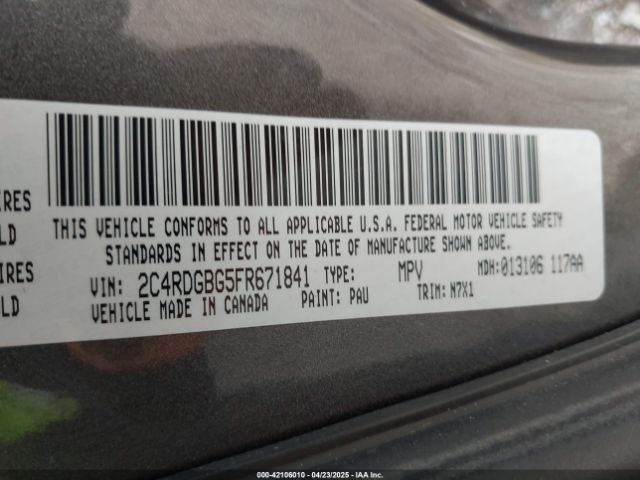 2C4RDGBG5FR671841 Dodge Grand Caravan Se Plus