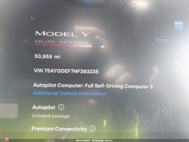 7SAYGDEF7NF393235 Tesla Model Y Performance Dual Motor All-wheel Drive