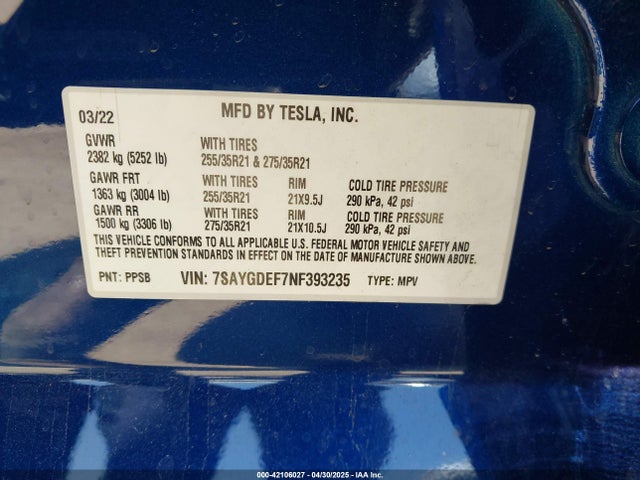 7SAYGDEF7NF393235 Tesla Model Y Performance Dual Motor All-wheel Drive