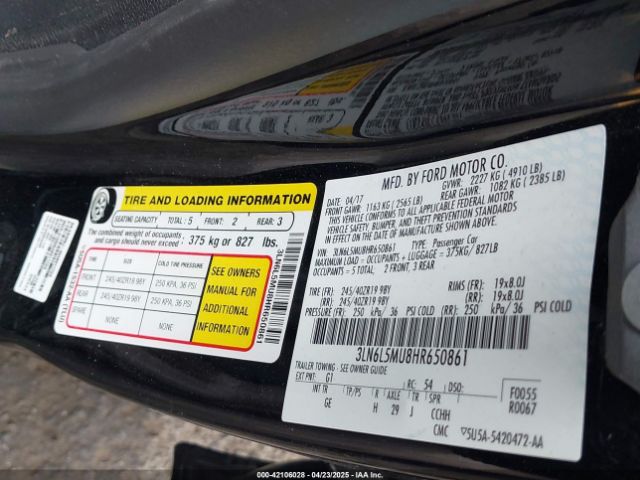 3LN6L5MU8HR650861 Lincoln Mkz Hybrid Reserve