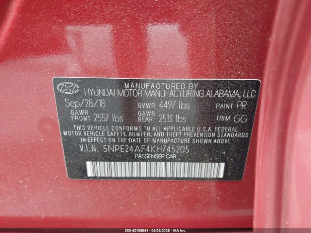 5NPE24AF4KH745205 Hyundai SONATA SE