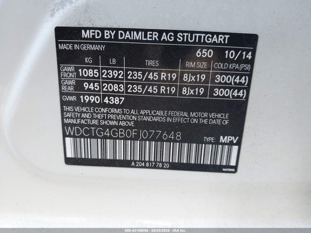 WDCTG4GB0FJ077648 Mercedes-Benz Gla 250 4matic